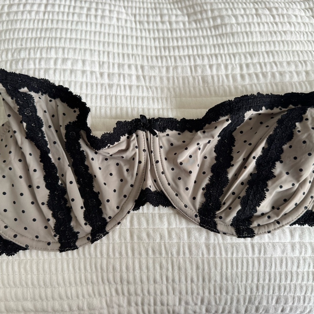 Aerie Lace Balconette Bra 38DD Polka Dot Black Cream Feminine